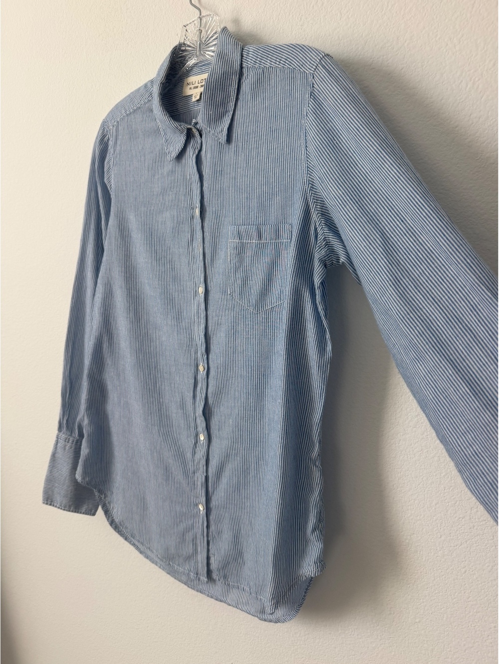Nili Lotan Blue/White Striped Long Sleeve Button Up 100% Cotton Shirt Size S - Picture 4 of 8